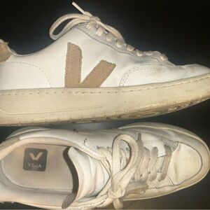 Veja White and Tan Sneakers